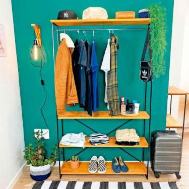 Imagem de Arara Armário Modular Industrial Ample de Ferro e Madeira Carvalho e P