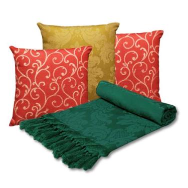 Imagem de Kit Manta Xale Sofá Natal com 3 capas de Almofadas 45x45 - MUMUDECOR, 