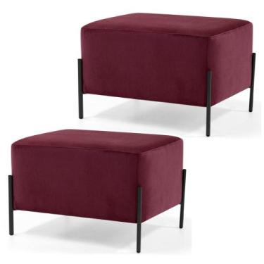 Imagem de Kit 2 Puffs Decorativos 60cm Base Aço Status B-278 Veludo Marsala - Do