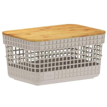 Imagem de Cesto 2,5L Organizador OU Grid Bege com Tampa de Bambu