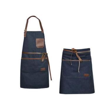 Imagem de Avental Jeans Couro e Cintura Bar Restaurante Barbearia Kit - CASACHA