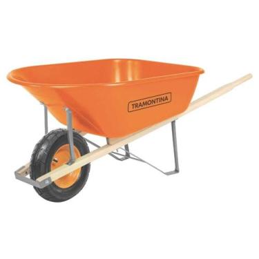 Imagem de Carrinho de mao braco de madeira cacamba plastica extrafunda laranja p