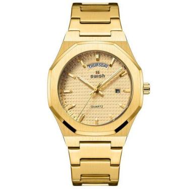 Imagem de Relógio SWISH Masculino Ouro Quadrado à Prova D' água - ElaShopp