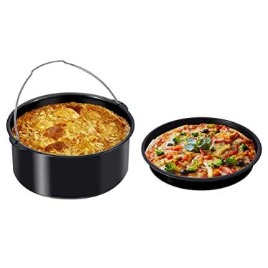 Imagem de AFRYACCE 2 peças/conjunto de acessórios universais para fritadeira a ar, frigideira de pizza e barril de bolo de cozimento, revestimento antiaderente, serve na maioria das fritadeiras de ar de 3 litros e maior, para a maioria das marcas de fritadeira a ar e forno e panela instantânea