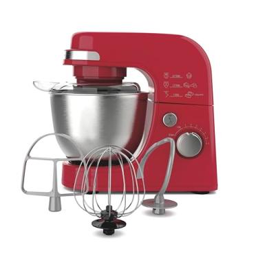 Imagem de Hamilton Beach Misturador elétrico, 4 Quartos, gancho de massa, acessórios de batedor plano, protetor contra respingos 7 velocidades com batedor, vermelho
