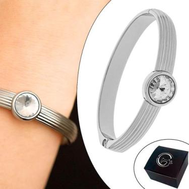Imagem de Pulseira Bracelete Paládio / Prata GLAM com Pedra Rivoli 68mm Semijoia