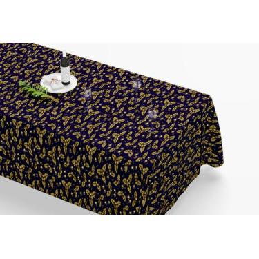 Imagem de Toalha De Mesa Retangular 12 Lugares Tecido Oxford Natal Dourado Fundo