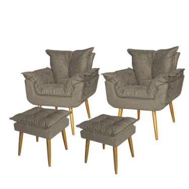 Imagem de kit 2 Poltronas+2 Puff Opala Pé Palito Suede Capuccino Imperial - impe