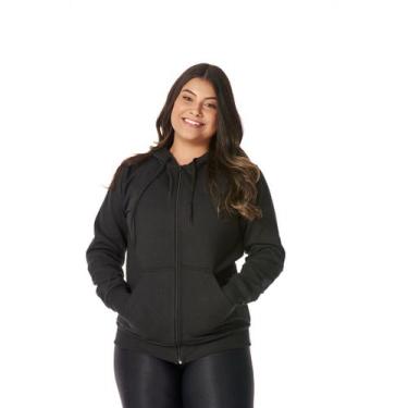 Imagem de Moletom Feminino Canguru Zíper Capuz Bolsos Estiloso Quentinho Confort