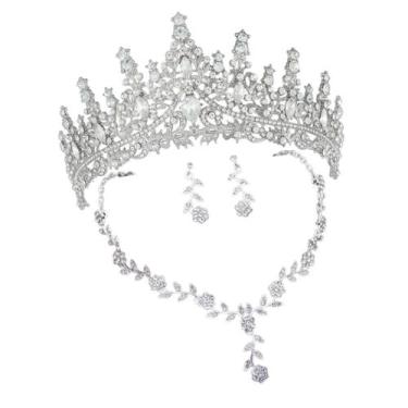 Imagem de Kit Tiara Coroa + Colar Brinco Debutante Noiva Alto Luxo - VALLEN ACES