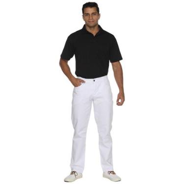 Imagem de Calça branca sarja com elastano masculina - Demorgan Uniformes, Branco