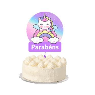 Imagem de Topo de Bolo Unicórnio Personalizado - Folia de Cores