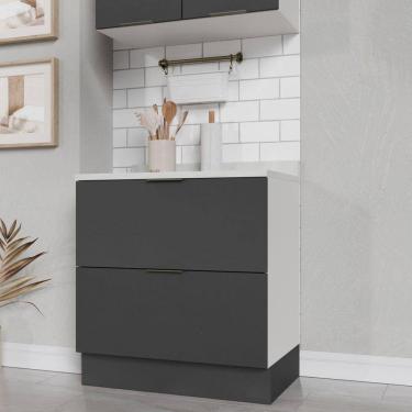 Imagem de Balcão 2 Gavetões com Gaveta Auxiliar Com Tampo Com Rodapé Puxador 150cm Ipanema CabeCasa MadeiraMadeira Grafite Trama/Branco