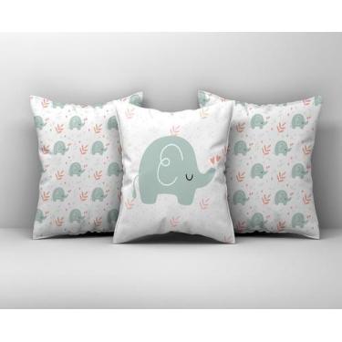 Imagem de Kit 3 Capas de Almofada Infantil Elefante Verde Oxford 40x40 - Present