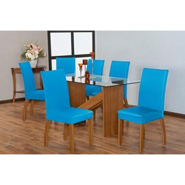 Imagem de Capa Para Cadeira Mesa De Jantar 08 Lugares Malha Gel Oferta Azul Clar
