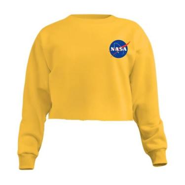 Imagem de Blusa Cropped Moletom Nasa Feminino Personalizado com Cintura Descostu