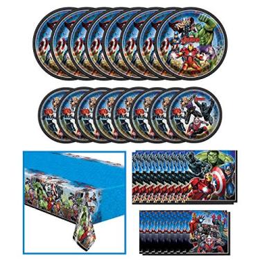 Imagem de Conjunto de louça exclusivo do filme Vingadores da Marvel, oficialmente licenciado por exclusivo | pratos, guardanapos, capa de mesa | Ótimo para festas de aniversário de crianças, eventos temáticos de super-heróis
