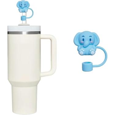 Imagem de Topo de palha de silicone de elefante fofo para Stanley 30 e 1,134 g, tampa de palha à prova de respingos, capa de canudo reutilizável, capas de ponta de canudo de 10 mm para Stanley