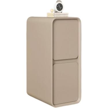 Imagem de Mesa de cabeceira estreita, mesa de cabeceira com 2 gavetas, mesa de canto de madeira para economizar espaço, suporte noturno com acabamento em couro para quarto e sala de estar, cáqui, 25 cm