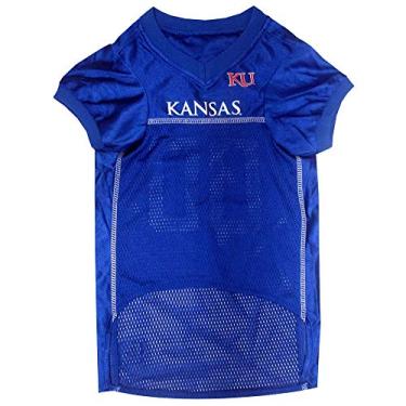Imagem de Pets First Camiseta de malha NCAA College University of Kansas Jayhawks para cães e gatos, tamanho PP, camiseta licenciada para cães com seu time favorito de futebol e basquete