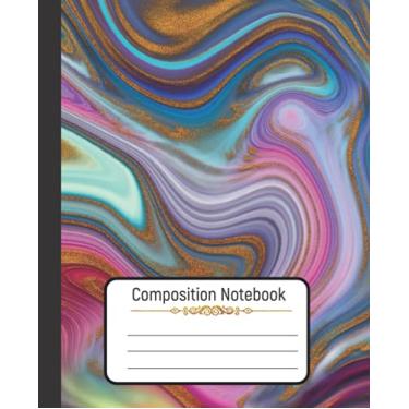 Imagem de Composition Notebook: Colorful Liquid Gold Marble Painting Workbook for Girls Kids Teens Students, Wide Ruled Lined Paper Notebook Journal