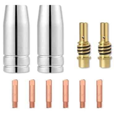 Imagem de Kit de acessórios de pistola de solda MIG, 6 pontas de soldagem 0,1 cm + 2 bocais de gás + 2 peças de acessórios de soldagem MIG difusor de gás para Lincoln Magnum 100L Tweco Mini/#1 Forney Chicago