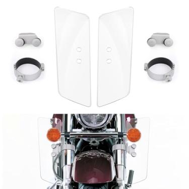Imagem de Defletores de vento de garfo dianteiro de motocicleta com suportes para Honda Shadow VT1100 VT750 VTX1300, para Kawasaki Vulcan Classic VN1500, para Yamaha V-Star XV950 XVS1100 XVS1300 Defletor de