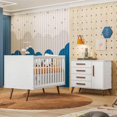 Imagem de Berço Americano 3820 e Cômoda Infantil 3825 Q Encanto Retrô Qmovi Bran