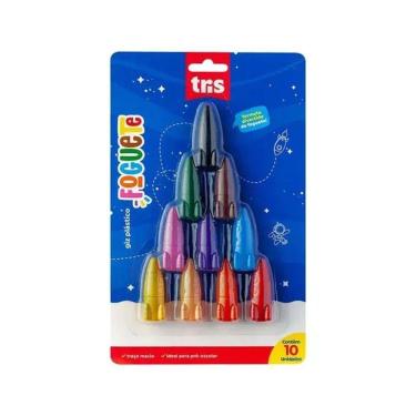 Imagem de Giz Plástico Foguete 10 Cores 80G 906823 - Tris
