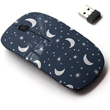 Imagem de Mouse sem fio de 2,4 G com design de padrão fofo para todos os laptops e desktops com nano receptor - lua estrelas noite
