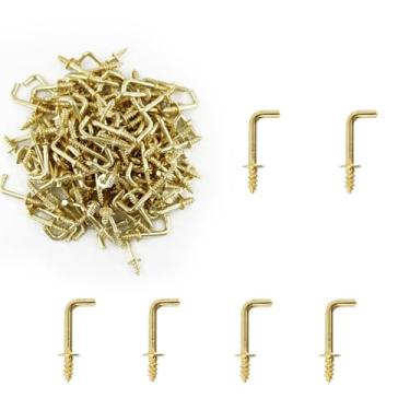 Imagem de AUXBC 150 peças mini ganchos de parafuso de ângulo reto 1/2 polegada banhado a latão L, ganchos quadrados rosqueados, mini gancho de ombro dourado, parafusos autorroscantes