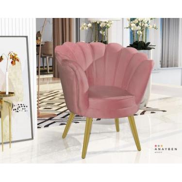 Imagem de Poltrona Pétala floral decorativa com pés dourados Rosa - Anyben