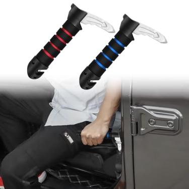 Imagem de Dargoose Maçaneta de porta de carro para idosos, crianças, grávidas, suporte para lesões, auxilia com cortador de cinto de segurança, disjuntor de janela, portátil, bengala automática, vermelha, azul,