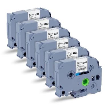 Imagem de Lfpert Refil de fita adesiva Brother P-Touch, fita de 12 mm 0,47 laminada preta sobre branca, compatível com modelos PT-D210, H110, D220, D410, D600, pacote com 6