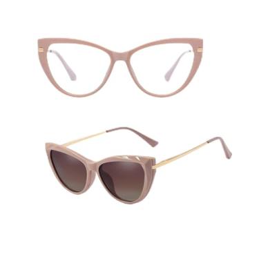 Imagem de Armação Óculos Solar Clip On Gatinho Feminino Moda (Nude)