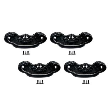 Imagem de QCAA Puxador de gaveta vintage para móveis, caixa de madeira, molde de zinco, comprimento 6 cm x 7/20.3 cm de altura, preto, pacote com 4, feito em Taiwan