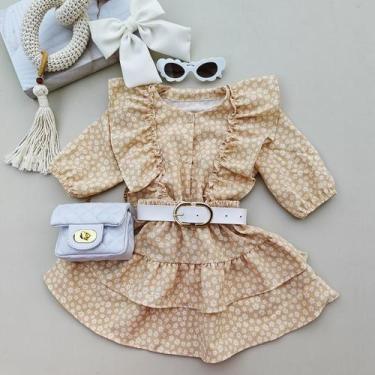 Imagem de Conjunto Maria Valentina Flores Bege 04 ao 12 - Maria Sininho, 12, Bei