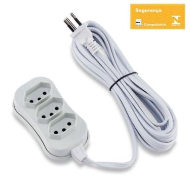 Imagem de Extensão Forceline 3 Tomadas Slim Tripolar 5m Branca Bivolt - Force Li
