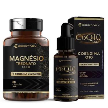 Imagem de KIt Magnesio Treonato  L Tirosina  Coenzima Q10 200Mg Gotas Ecomev 
