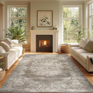 Imagem de jinchan Tapete lavável 20 x 25 cm para sala de estar - Lã sintética macia, ultrafino, resistente a manchas, antiderrapante, vintage, floral, tapete grande para quarto, sala de jantar, escritório em