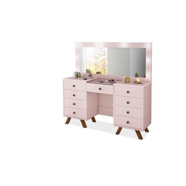 Imagem de Penteadeira camarim Rosa mdf alto padrão LED espelho