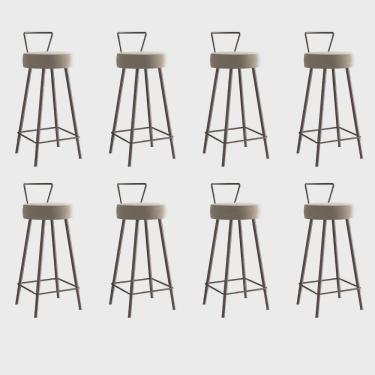 Imagem de Kit 08 Banqueta Alta Com Encosto Tais Eiffel Cozinha Bar Bistrô Ferro Marrom Sintético Bege - Ahz Móveis