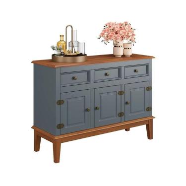 Imagem de Balcão De Madeira Maciça 3 Portas E 3 Gavetas - Cinza Cinza