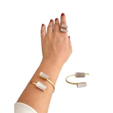 Imagem de Bracelete Feminino com Duas Pedras de Selenita Branca  - Ateliê FS, Ou