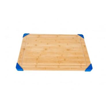 Imagem de Lipper International Tábua de corte de madeira de bambu com cantos de silicone removíveis e suco embutido para picar carne, frutas ou legumes, 45,7 x 30,5 x 2,5 cm, cantos azuis