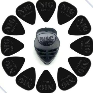 Imagem de Kit 12 Palhetas Violão Cavaquinho Nig 0,70+Porta Palhetas - Rouxinol