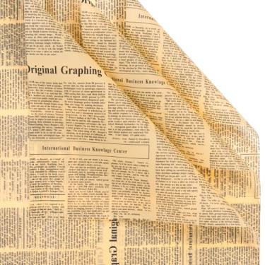 Imagem de LeZakaa Papel de embrulho de flores de papel de jornal com 20 folhas, à prova d'água, design de papel de jornal preto marrom para o dia dos namorados, dia das mães, aniversário, chá de panela