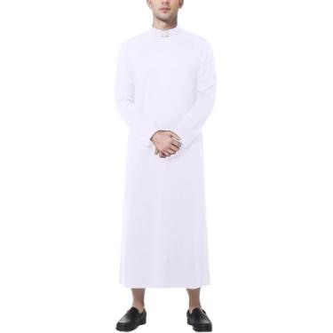 Imagem de ANDHOM Roupões de púlpito unissex Cassocks fantasia de pastor bispo com colarinho de inserção de aba, Branco, G