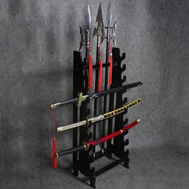 Imagem de Suporte de espada prateleira de exibição para suporte de espada samurai, suporte para espada, suporte para katana, suporte para facas de madeira maciça de 10 camadas, suporte para cana de pesca, lu