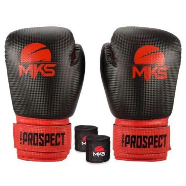 Imagem de Kit Luva Boxe Muay Thai Prospect Preto/Vermelho 10oz + Bandagem MKS Co